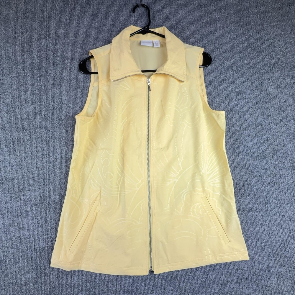 Weekends By Chicos Vest Womens 0 Yellow Floral Zip Front Collared Lightweight